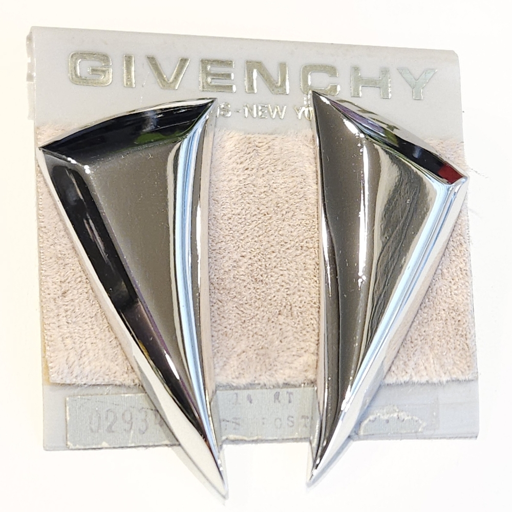 Givenchy Modernist Silver Tone Earrings NWT Vintage 80s Chunky Large Earrings - Picture 5 of 16